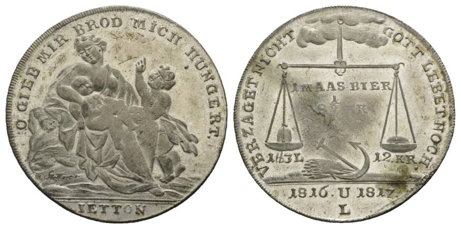  Versilberte Medaille 1817; Gib mir Brot mich hungert; 9,2 g, Ø 33 mm   