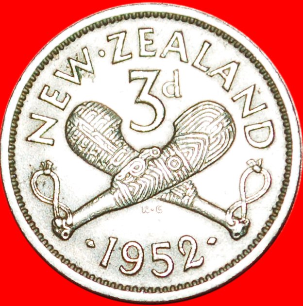  * WAFFE: NEUSEELAND ★ 3 PENCE 1952! OHNE VORBEHALT! Georg VI. (1937-1952)   