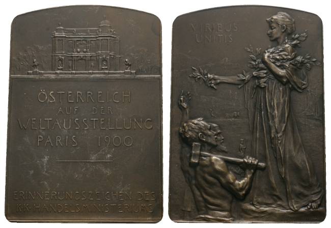  Österreich, K.K. Handelsministerium; Bronzeplakette 1900; 104,27 g, 76x53 mm   