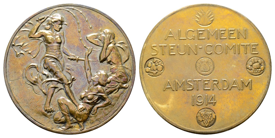  Linnartz Amsterdam Messingmedaille 1914 (M.Vreugde) a.d. Algemeen Steun-Comite vz Gewicht: 32,6g   