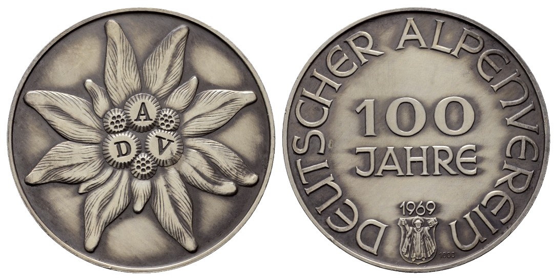  Linnartz Bayern Silbermedaille 1969 100 Jahre deutscher Alpenverein stgl Gewicht: 25,0g/1.000er   