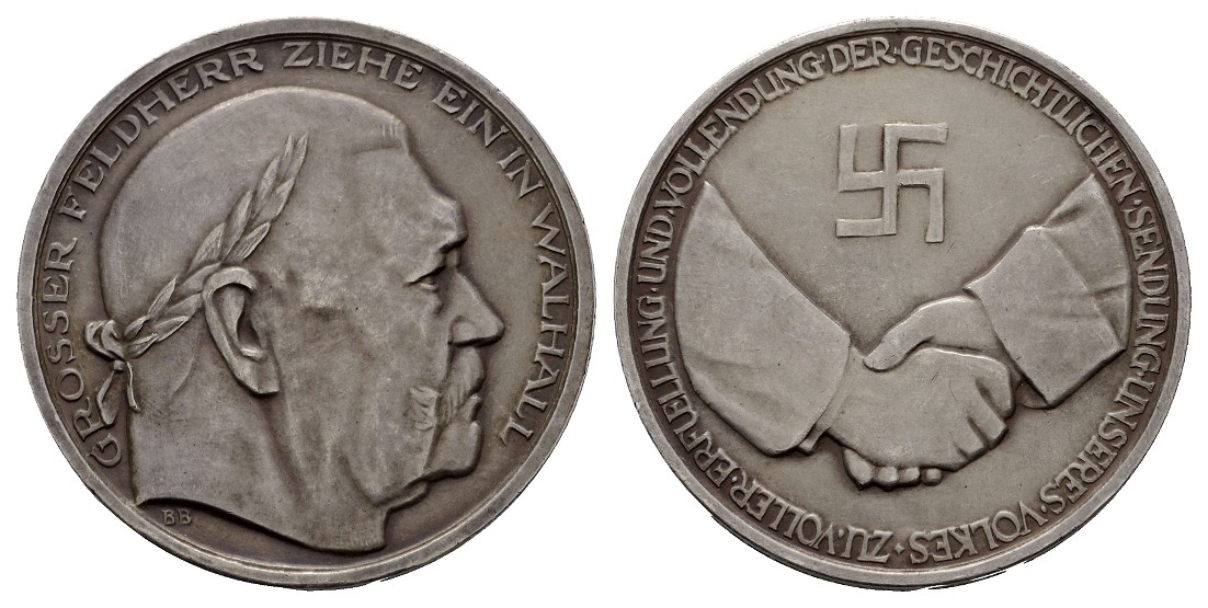  Linnartz Hindenburg Silbermedaille o.J. (v.BB) a.d. Tod von Hindenburg f.stgl Gewicht: 22,1g/999er   