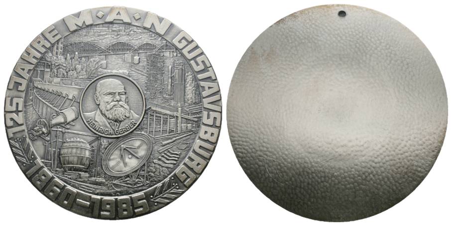  Gustavsburg, Heinrich Gerber; versilberte Bronzemedaille, 1985; 198,28 g, Ø 80 mm   
