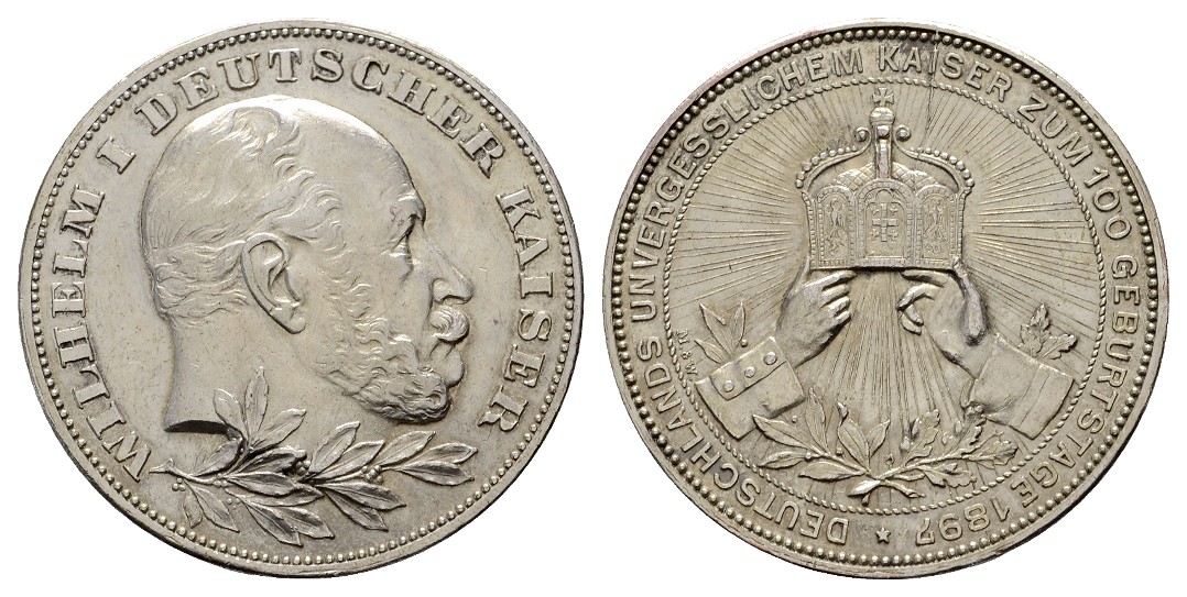  Linnartz Preussen versilberte Bronzemedaille 1897 (Mayer) a.s. 100.Geburtstag vz-stgl Gewicht: 14,4g   