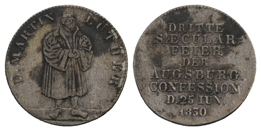  Augsburg-Martin Luther zum 300 j.Jub. Reformation 25.Juni 1830; Silber Medaille; 3,13 g, Ø 22 mm   