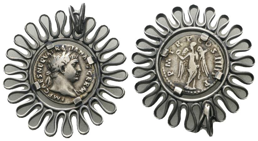  Antike, Römisches Kaiserreich; Denar; eingefasst als Anhänger; 10,73 g, Ø 17 mm   