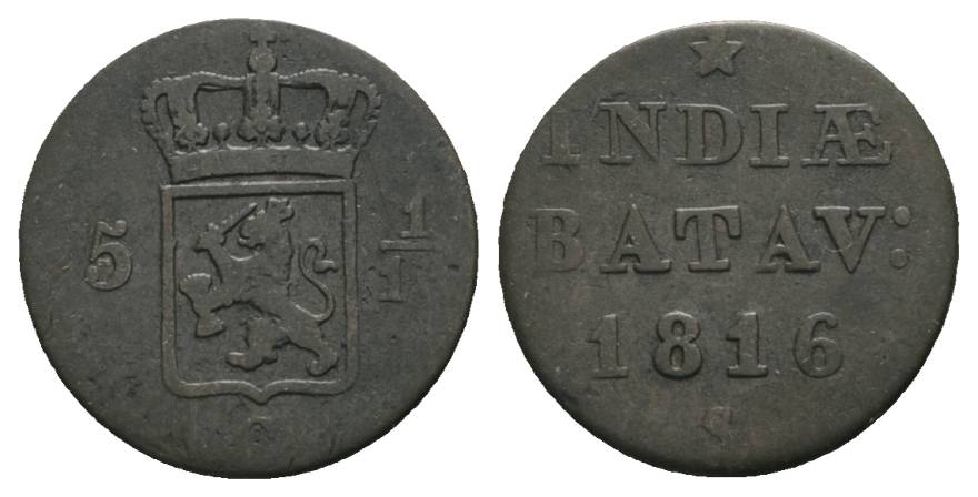  Niederlande Indien Kupfermünze - Indisch Batavia; 1/16 Stüver 1816   