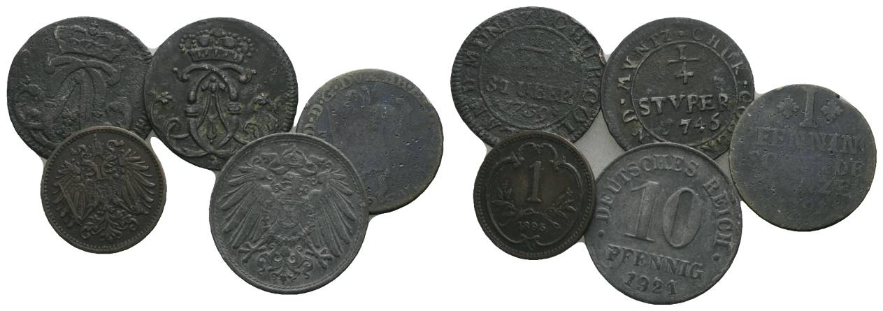  Altdeutschland/Kaiserreich/Weimarer Republik, 5 Kleinmünzen   