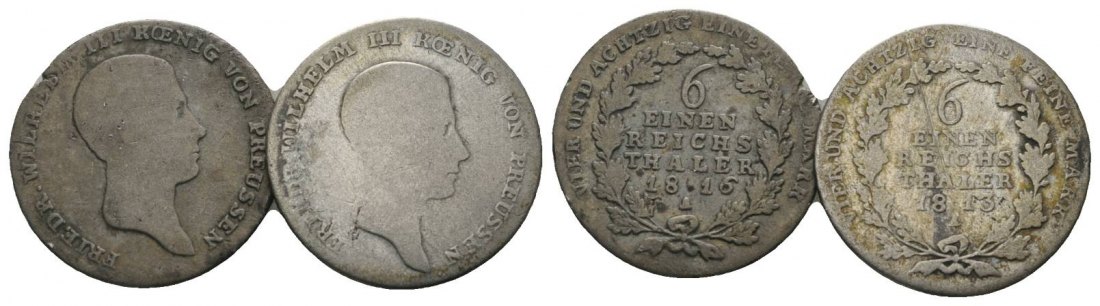  Preußen, 2 Kleinmünzen (1/6 Taler 1816/1813)   