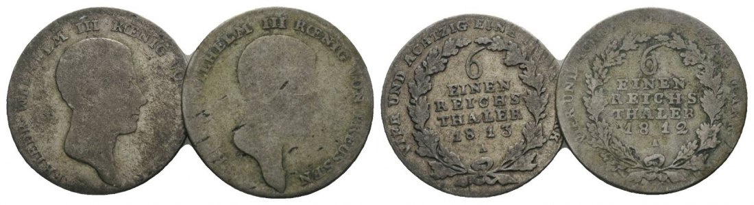  Preußen, 2 Kleinmünzen (1/6 Taler 1813/1812)   