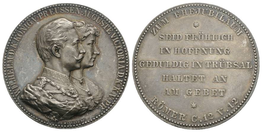  Deutsches Kaiserreich Wilhelm II.mit Auguste Victoria/Zum Ehejubiläum; Silbermedaille; 50,33 g, Ø 45   