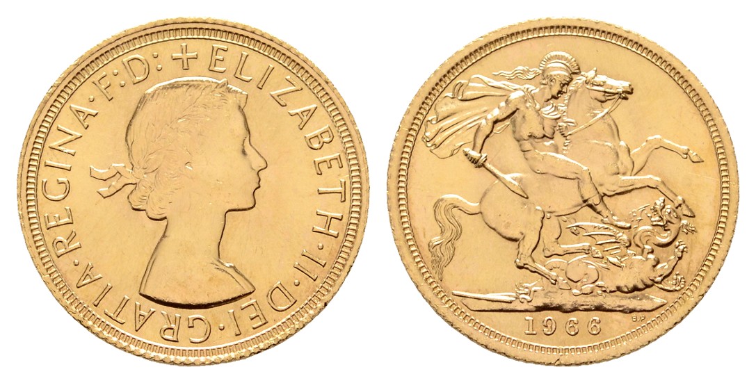  Linnartz Großbritannien Elizabeth II. 1 Sovereign 1966 Gewicht: 7,99g/917er   
