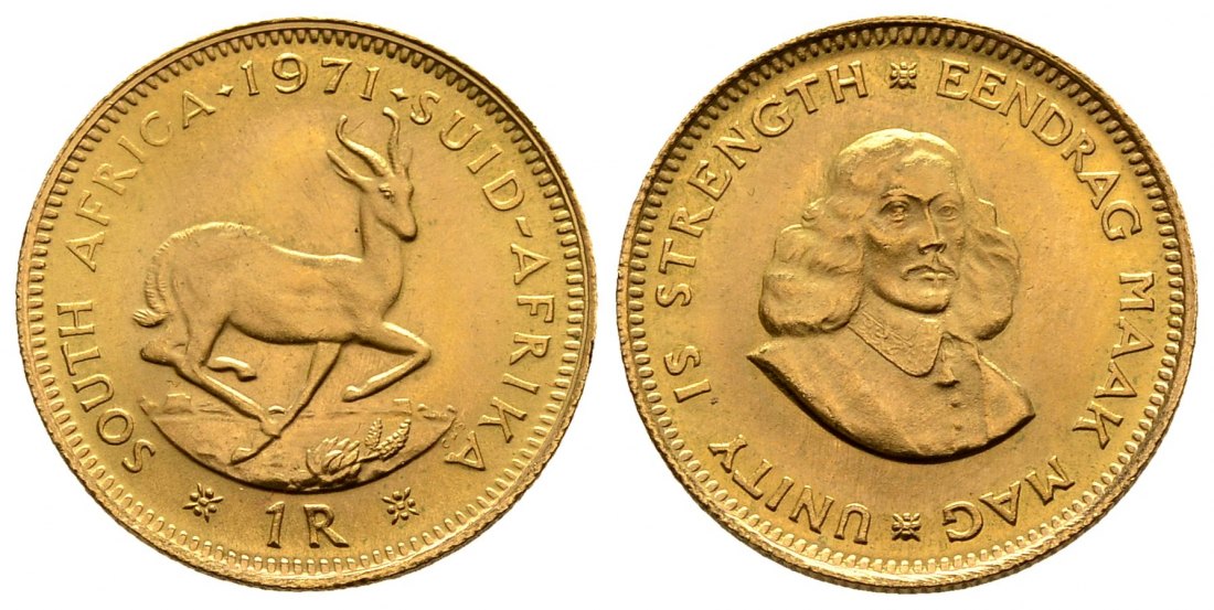PEUS 7598 Südafrika 3,66 g Feingold 1 Rand GOLD 1971 Fast Stempelglanz