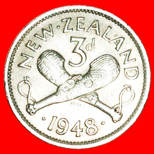  + WAFFE: NEUSEELAND ★ 3 PENCE 1948! OHNE VORBEHALT! Georg VI. (1937-1952)   