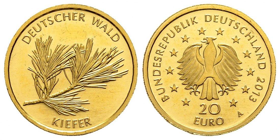 PEUS 2307 BRD 3,89 g Feingold. Deutscher Wald - Kiefer OHNE Zertifikat + Verpackung 20 Euro GOLD 2013 A Stempelglanz