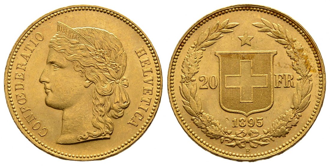 PEUS 2308 Schweiz 5,81 g Feingold. Libertas 20 Franken GOLD 1895 B Kl. Kratzer, fast Vorzüglich