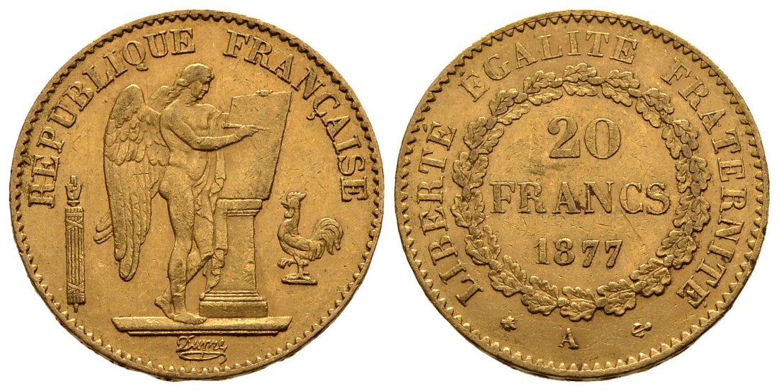 PEUS 2310 Frankreich 5,81 g Feingold. 3. Republik (1871 - 1940) 20 Francs GOLD 1877 A Sehr schön