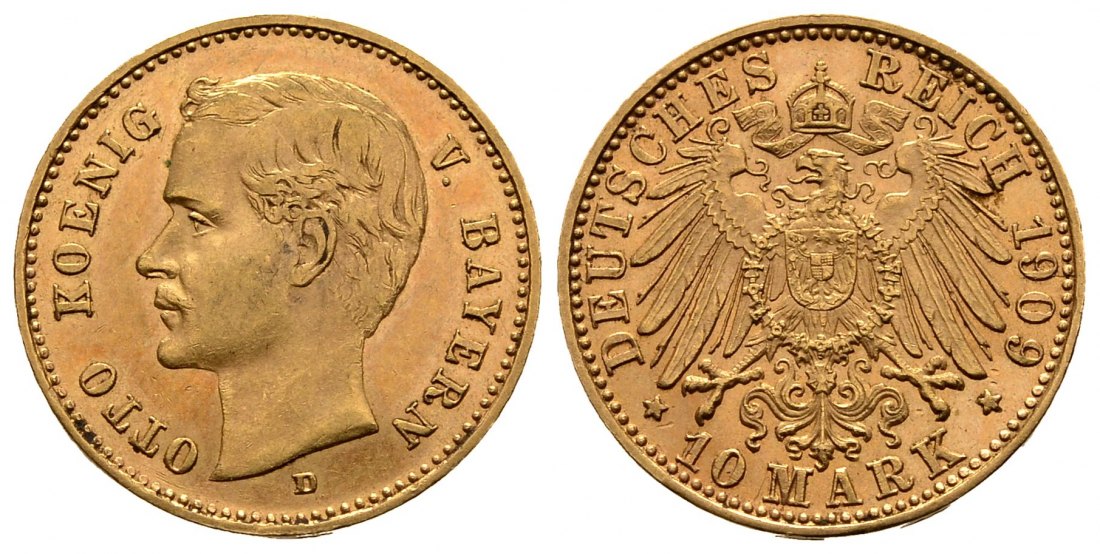 PEUS 2321 Kaiserreich - Bayern 3,58 g Feingold. Otto (1886 - 1913) 10 Mark GOLD 1909 D München Sehr schön +