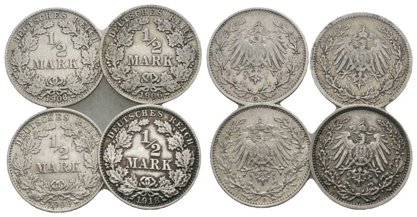  Kaiserreich, 4 x 1/2 Mark 1906/1906/1909/1918   