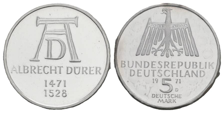 BRD, 5 Mark 1971 D; Albrecht Dürer, PP, eingeschweißt   