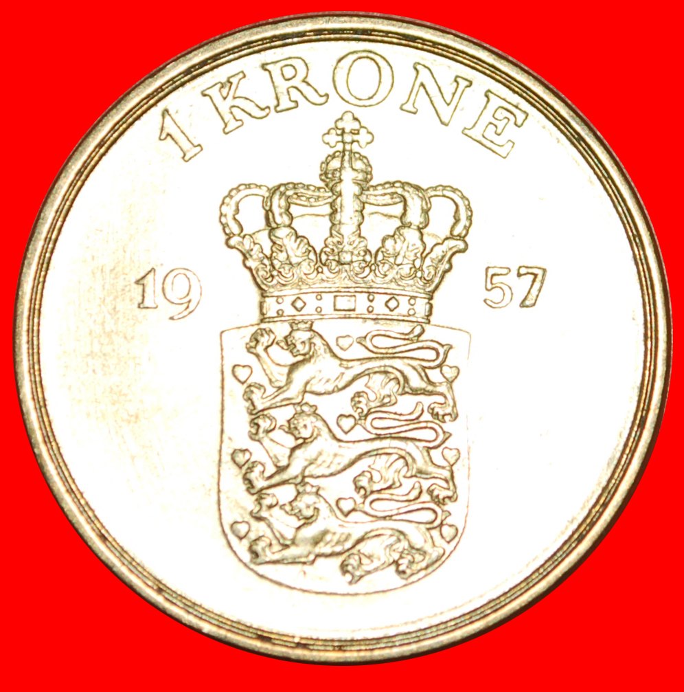  + BRONZE (1947-1960):DÄNEMARK★1 KRONE 1957 VZGL STEMPELGLANZ! FREDERIK IX. 1899-1972★OHNE VORBEHALT!   