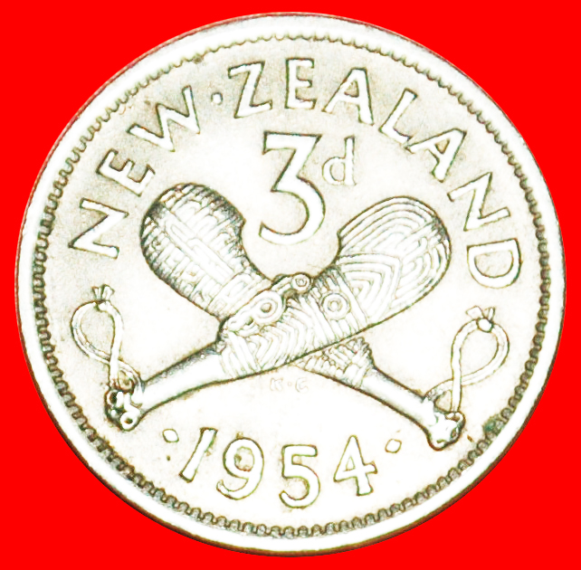 * GROSSBRITANNIEN (1953-1965): NEUSEELAND★3 PENCE 1954 NACKTE ELIZABETH II 1953-2022★OHNE VORBEHALT!
