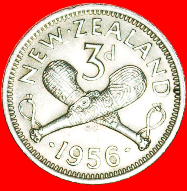  + WAFFE (1955-1965): NEUSEELAND ★ 3 PENCE 1956 GEKLEIDETE KÖNIGIN! OHNE VORBEHALT!   