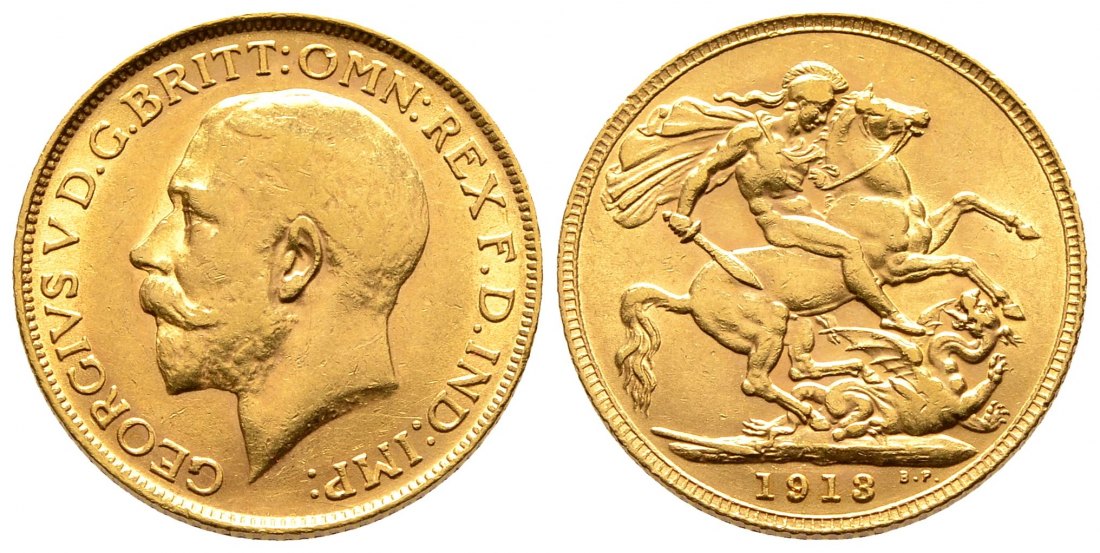 PEUS 2328 Großbritannien 7,32 g Feingold. Georg V. (1910 - 1936) Sovereign GOLD 1913 Kl. Kratzer, Sehr schön +