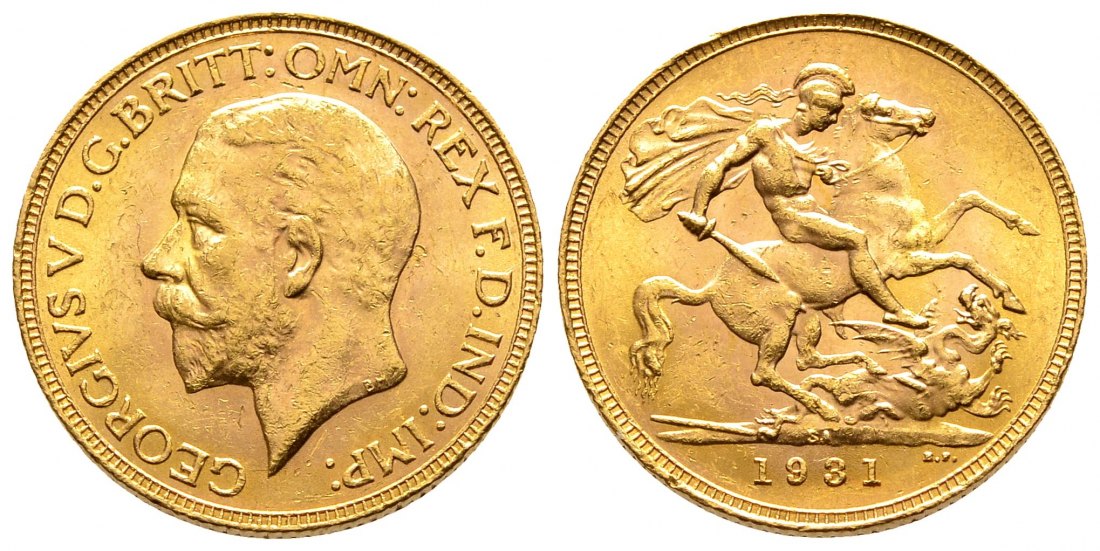 PEUS 2329 Großbritannien / Südafrika 7,32 g Feingold. Georg V. (1910 - 1936) Sovereign GOLD 1931 SA Pretoria Kl. Kratzer, Sehr schön +
