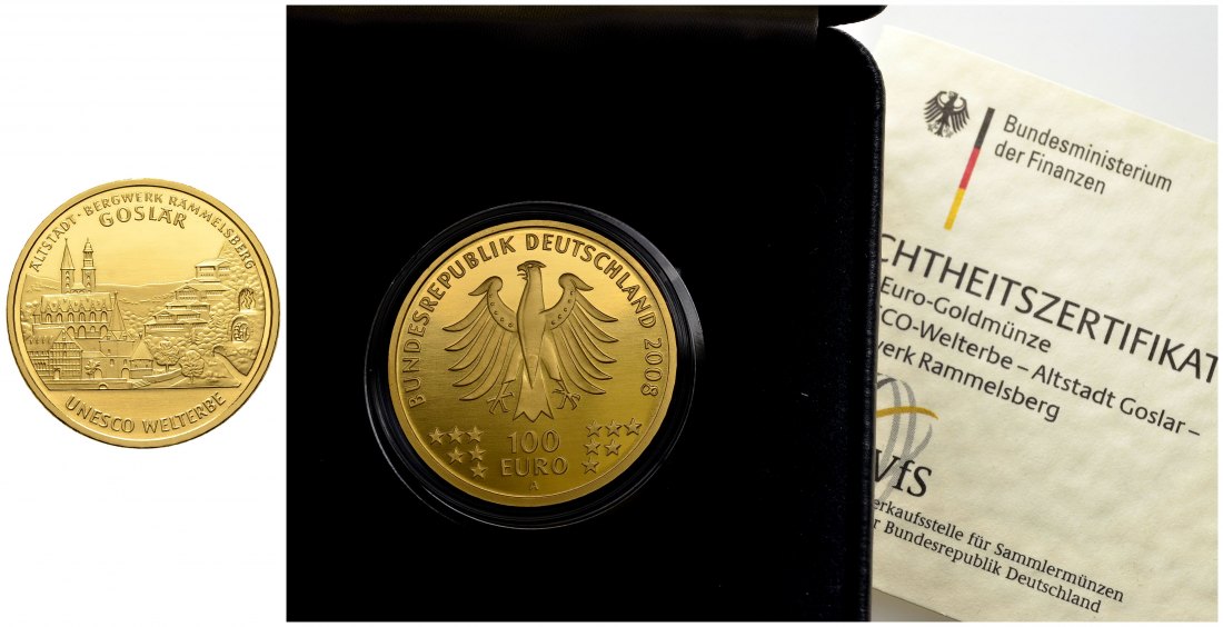 PEUS 2323 BRD 15,55 g Feingold. Goslar incl. Etui und Zertifikat 100 Euro GOLD 1/2 Unze 2008 A Berlin Stempelglanz (in Kapsel)