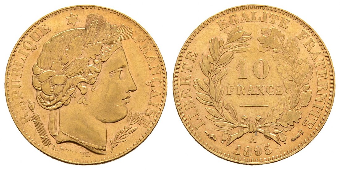 PEUS 102362 Frankreich 2,90 g Feingold. 3. Republik, 1870-1940 10 Francs GOLD 1895 A Seltenes Sehr schön
