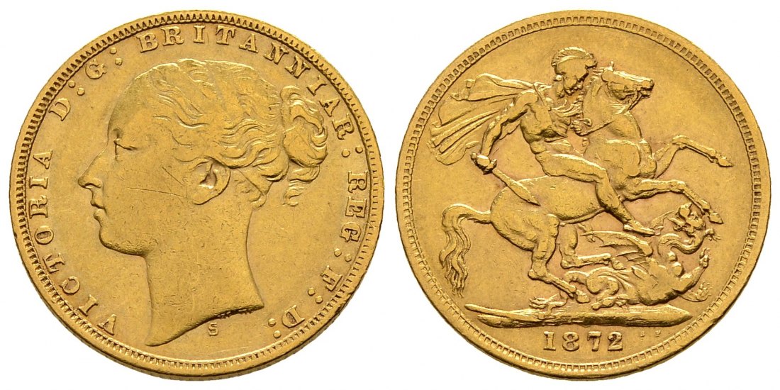 PEUS 102342 Grossbritannien / Australien 7,32 g Feingold. Victoria (1837 - 1901) Sovereign GOLD 1872 S Sydney Sehr schön