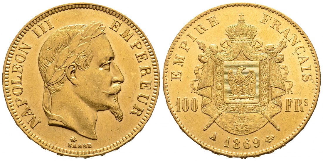 PEUS 108139 Frankreich 29,03 g Feingold. Napoleon III. (1852-1870) 100 Francs GOLD 1869 A Paris Sehr schön / Vorzüglich