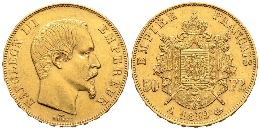 PEUS 108142 Frankreich 14,52 g Feingold. Napoleon III. (1852 - 1870) 50 Francs GOLD 1859 A Sehr schön