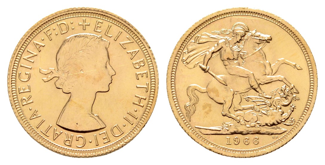  Linnartz Großbritannien Elizabeth II. 1 Sovereign 1966 Gewicht: 7,99g/917er   