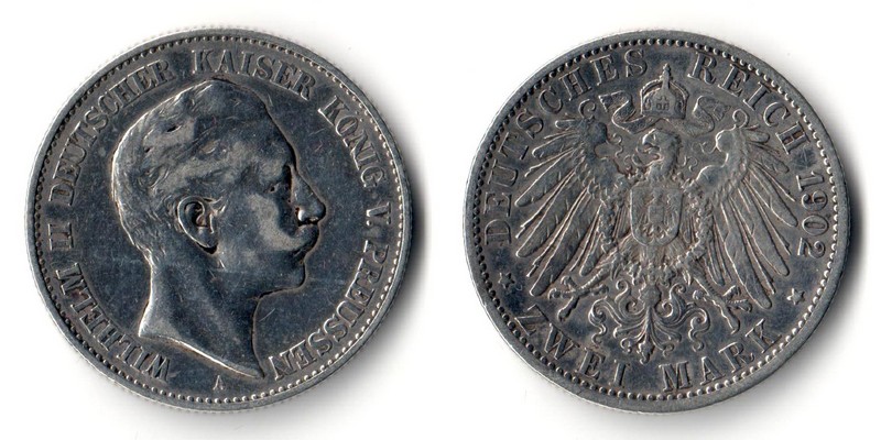  Preussen, Kaiserreich  2 Mark  1902 A  Wilhelm II. 1888 - 1918   FM-Frankfurt Feinsilber: 10g   