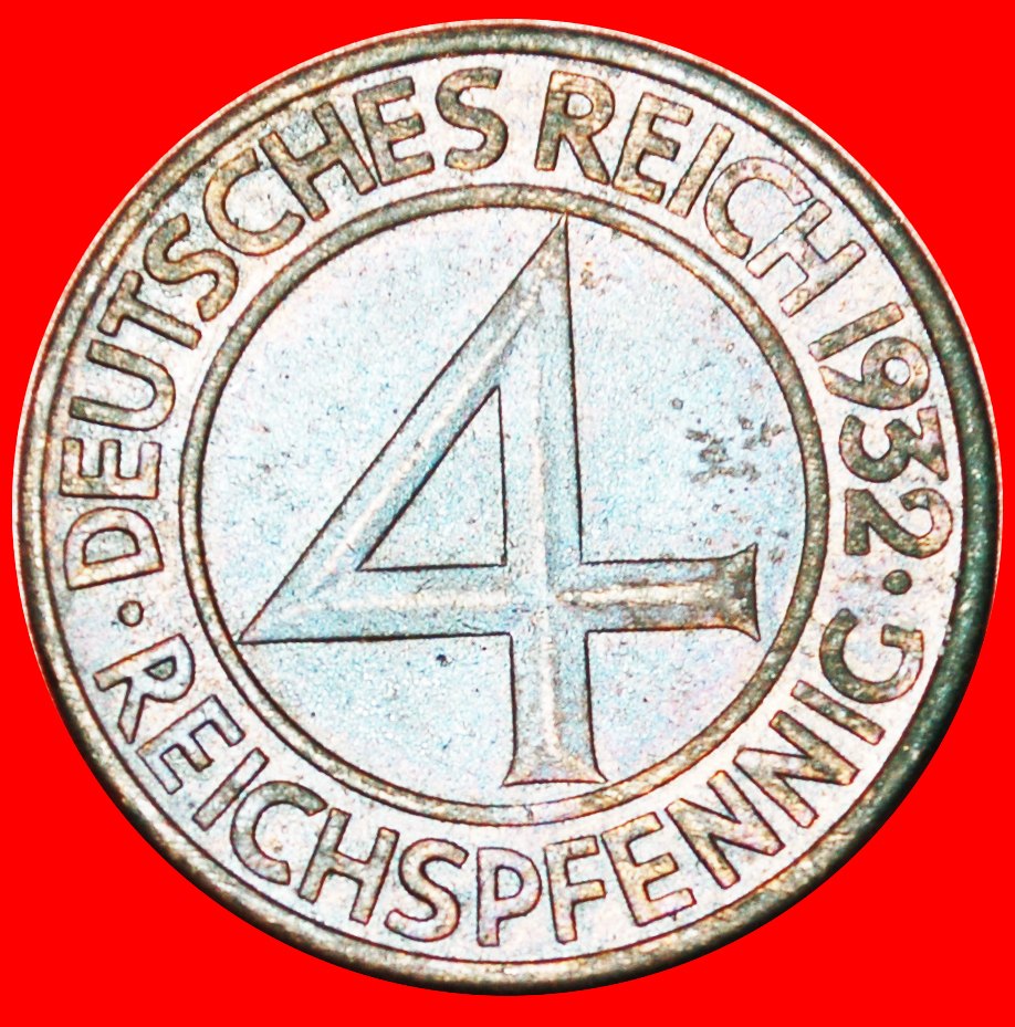  + RARE: GERMANY ★ 4 PFENNIG 1932F! LOW START ★ NO RESERVE!   