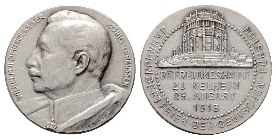  Linnartz Preussen Silbermedaille 1913 Befreiungshalle zu Kelheim vz/ss Gewicht: 14,1g/990er   