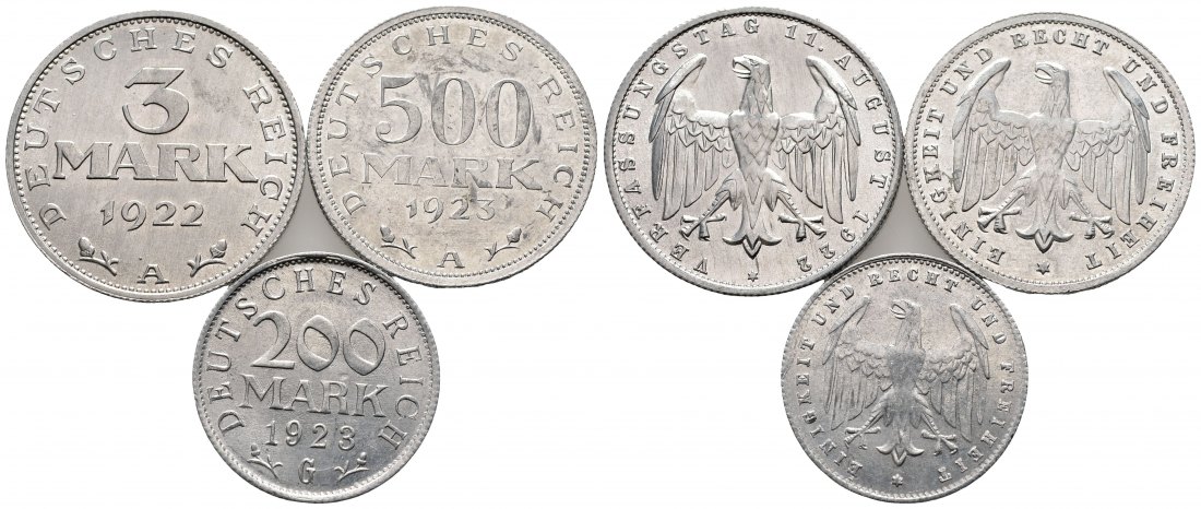 PEUS 2271 Deutschland Ersatz- und Inflationsmünzen Lot (3 Münzen)ALUMINIUM 1922 + 23 Vorzüglich - Stempelglanz