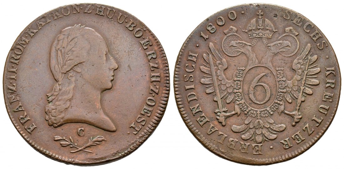 PEUS 2274 Habsburg Franz II. (1792-1806) 6 CU-Kreuzer 1800 C Prag Sehr schön