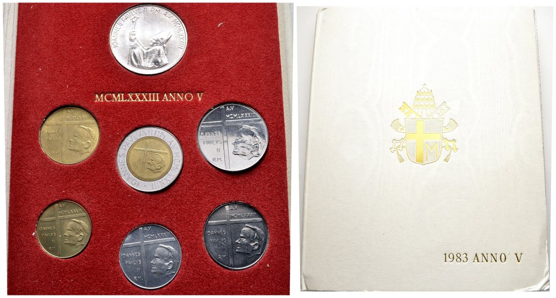 PEUS 2286 Vatikan Insg. 1.880 Lire. Incl. Originaleinband. Papst Johannes Paul II.. KMS (7 Münzen) 1983 Stempelglanz