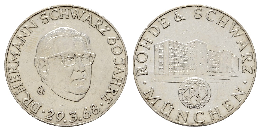  Linnartz Bayern Hermann Schwarz Silbermedaille 1968 a.s. 60. Geburtstag Gewicht: 11,8g   