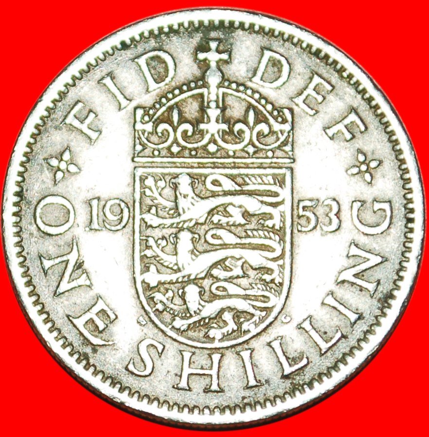 + ENGLISH CREST: UNITED KINGDOM ★ 1 SHILLING 1953! LOW START ★ NO RESERVE!