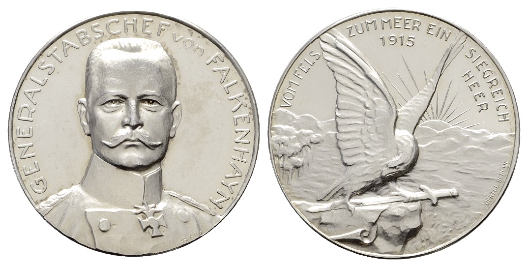  Linnartz 1. Weltkrieg Silbermedaille 1915 von Falkenhayn vz-stgl Gewicht: 17,6g/990er   