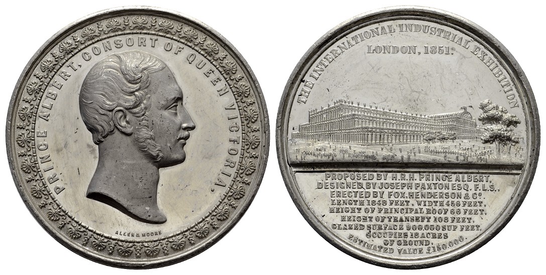  Linnartz Großbritannien Zinnmedaille 1851 (Allen & Moore) a.d. Weltausstellung Gewicht: 38,4g   
