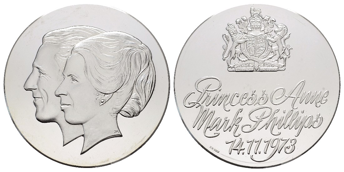  Linnartz Großbritannien Silbermedaille 1973 Prinzessin Anne & Mark Phillips PP- Gewicht: 49,1g/999er   