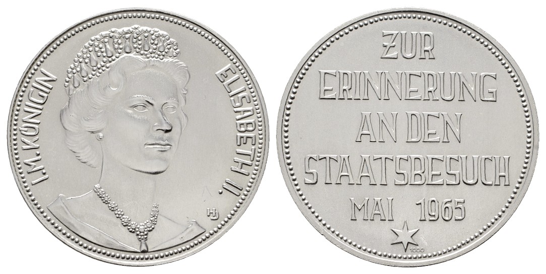  Linnartz Großbritannien Silbermedaille 1965 a.d. Staatsbesuch in Berlin stgl Gewicht: 24,7g/1.000er   