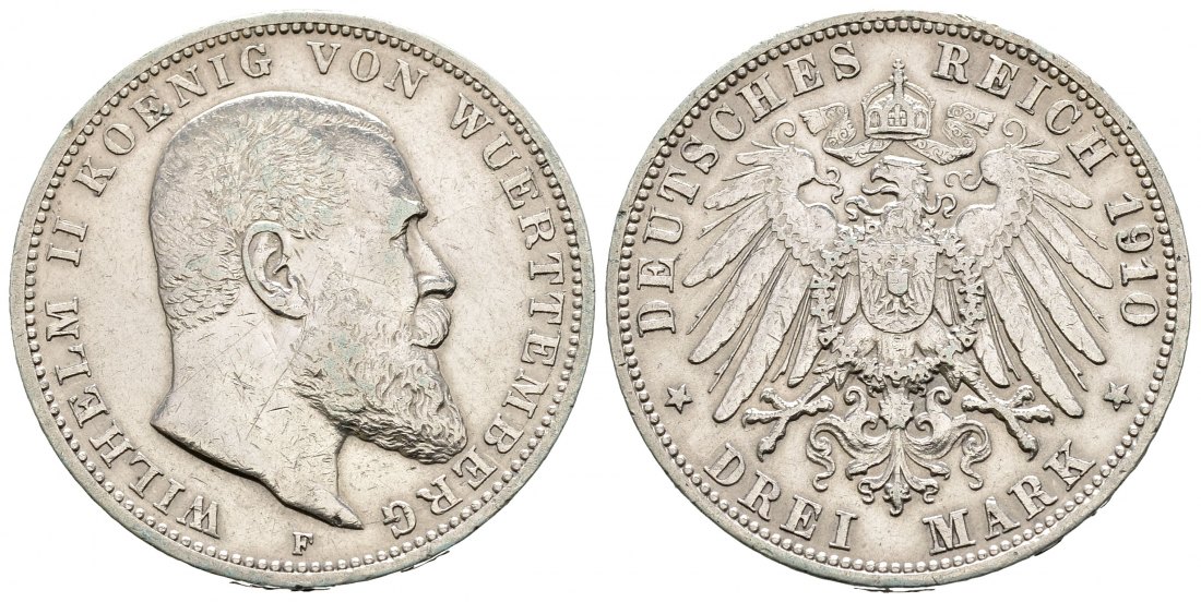 PEUS 2337 Kaiserreich - Württemberg Wilhelm II. (1891 - 1918) 3 Mark 1910 F Sehr schön