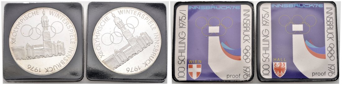 PEUS 2341 Österreich Insg. 30,63 g Feinsilber. Olympiade in Innsbruck 100 Schilling Lot SILBER (2 Münzen) 1975 Proof (eingeschweißt)