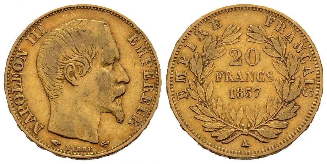 PEUS 2347 Frankreich 5,81 g Feingold. Napoleon III. (1852-1870) 20 Francs GOLD 1857 A Sehr schön
